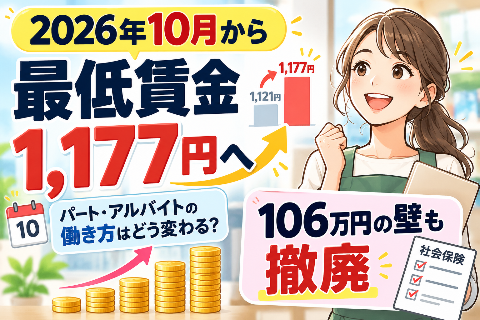 2026年10月、最低賃金が上がり「106万円の壁」が変わった。パート・アルバイトが今確認すべきこと